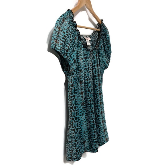 CLAUDIA RICHARD Boho Peasant Top Blue Brown Sz LG - Picture 3 of 15